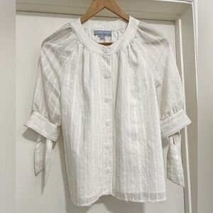 ANTONIO MELANI Cream Linen-Blend Button-Down Blouse XS